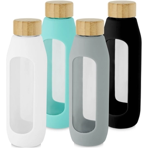 Bouteille d'eau 600 ml en verre borosilicate avec grip silicone personnalisable