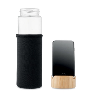 Bouteille en verre 600 ml avec bouchon support de téléphone en bambou personnalisable