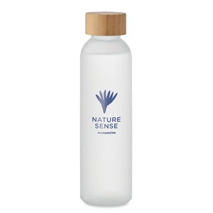 Bouteille en verre avec finition givrée et couvercle en bambou personnalisable