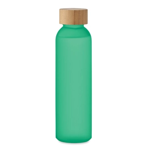 Bouteille en verre avec finition givrée et couvercle en bambou personnalisable