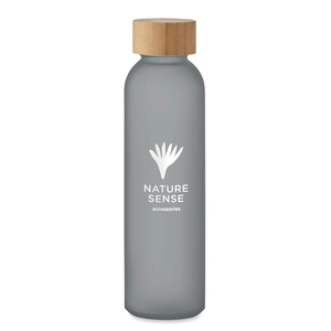 Bouteille en verre avec finition givrée et couvercle en bambou personnalisable