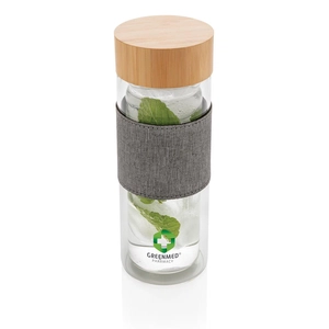 Bouteille en verre borosilicate 360 ml avec couvercle bambou personnalisable