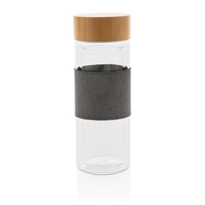 Bouteille en verre borosilicate 360 ml avec couvercle bambou personnalisable