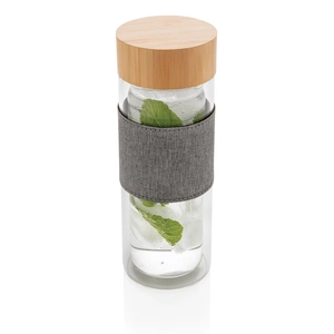 Bouteille en verre borosilicate 360 ml avec couvercle bambou personnalisable