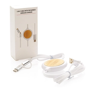 Câble 3 en 1 avec chargeur induction en Bambou 5W personnalisable