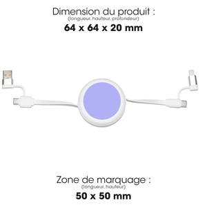 Câble dérouleur 4 en 1 charge rapide 20W en matériaux recyclés blanc personnalisable