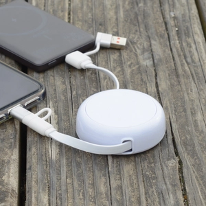 Câble dérouleur 4 en 1 charge rapide 20W en matériaux recyclés blanc personnalisable