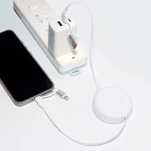 Câble dérouleur 4 en 1 charge rapide 20W en matériaux recyclés blanc personnalisable