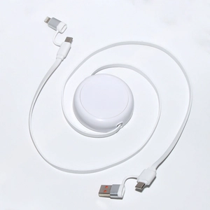 Câble dérouleur 4 en 1 charge rapide 20W en matériaux recyclés blanc personnalisable