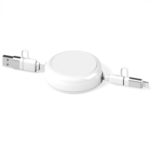 Câble dérouleur 4 en 1 charge rapide 20W en matériaux recyclés blanc personnalisable