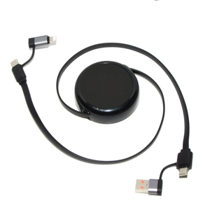 Câble dérouleur 4 en 1 charge rapide 20W en matériaux recyclés noir personnalisable