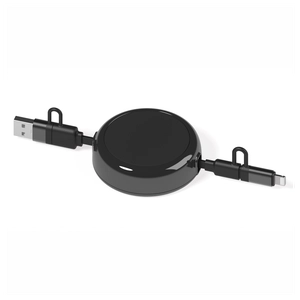 Câble dérouleur 4 en 1 charge rapide 20W en matériaux recyclés noir personnalisable