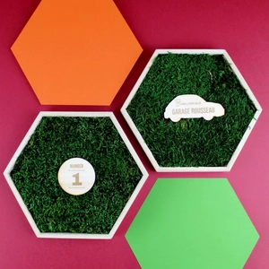 Cadre en bois avec mousse naturelle - Forme Hexagonale personnalisable