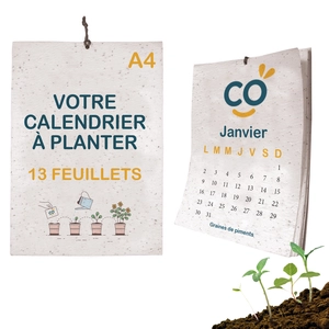 Calendrier A4 en papier de graines, 80g - 100g, 13 feuillets personnalisable