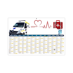 Calendrier bancaire publicitaire 13 mois découpé ou non - véhicule ambulancier personnalisable