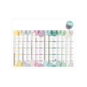 Calendrier bancaire publicitaire aux couleurs douces et dimanches alignés - 14 mois personnalisable