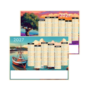 Calendrier bancaire publicitaire illustré 7 mois par face