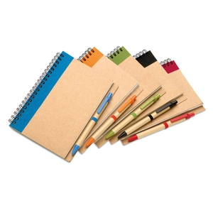 Carnet à spirales avec son stylo assorti - Papier et carton recyclé personnalisable