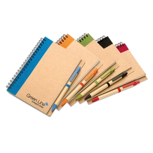 Carnet à spirales avec son stylo assorti - Papier et carton recyclé personnalisable