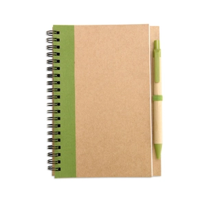 Carnet à spirales avec son stylo assorti - Papier et carton recyclé personnalisable