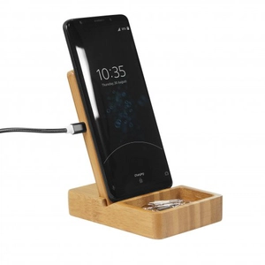 Chargeur à induction en bambou, support téléphone STAND UP personnalisable