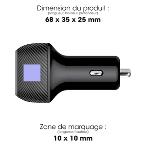 Chargeur allume cigare avec USB Type C 20W - charge rapide personnalisable