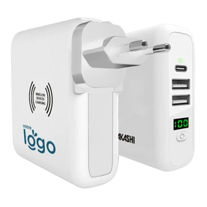 Chargeur de voyage universel avec USB et type C - prise EU/UK/US personnalisable