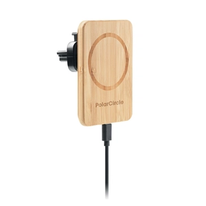 Chargeur sans fil en bambou 15W avec support téléphone pour voiture personnalisable