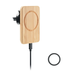 Chargeur sans fil en bambou 15W avec support téléphone pour voiture personnalisable