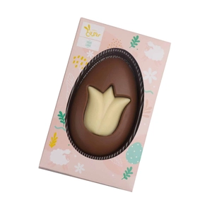 Chocolat en forme d'œuf de Pâques avec tulipe personnalisable