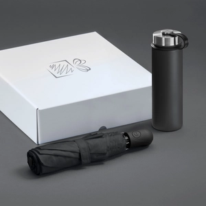 Coffret personnalisable avec mug isotherme 650 ml et parapluie automatique personnalisable