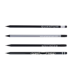 Crayon prestige black 17,6cm, vernis noir, rond tête gomme personnalisable