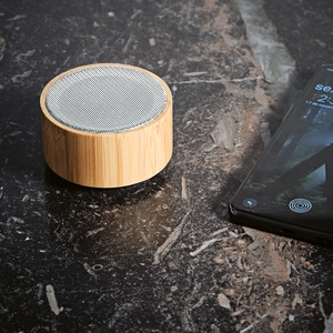 Enceinte bluetooth 3W autonomie 3 heures - Enceinte sans fil en bambou et plastique recyclé personnalisable