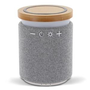 Enceinte bluetooth avec bambou et tissu - avec chargeur induction personnalisable