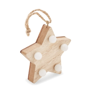 Etoile de Noël en bois avec 6 lumières LED et cordon de suspension personnalisable