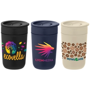 Gobelet en céramique de 350 ml avec extérieur et couvercle en plastique recyclé personnalisable