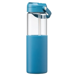 Gourde en verre avec manchon silicone et paille – 590 ml personnalisable