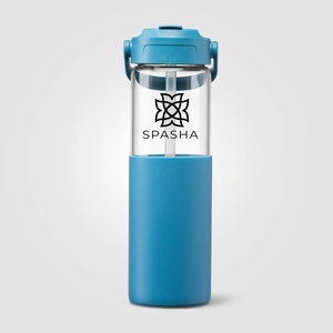 Gourde en verre avec manchon silicone et paille – 590 ml personnalisable