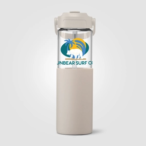 Gourde en verre avec manchon silicone et paille – 590 ml personnalisable