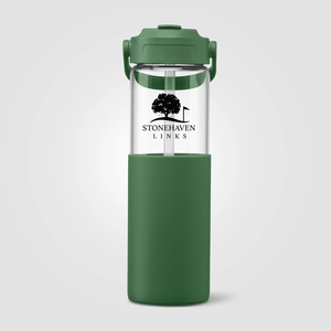 Gourde en verre avec manchon silicone et paille – 590 ml personnalisable