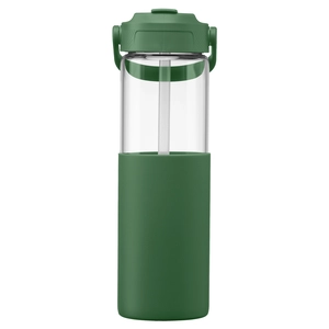 Gourde en verre avec manchon silicone et paille – 590 ml personnalisable