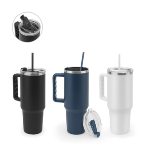Grand gobelet de voyage en acier inoxydable (91% recyclé) avec double paroi isolée sous vide et finition mate 1300 mL personnalisable