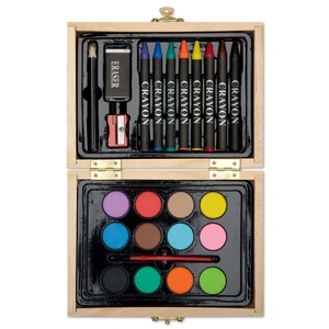 Malette de peinture en bois avec crayons de couleurs personnalisable