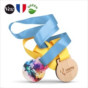 Médaille en bois de hêtre made in France - Diamètre 60 mm personnalisable