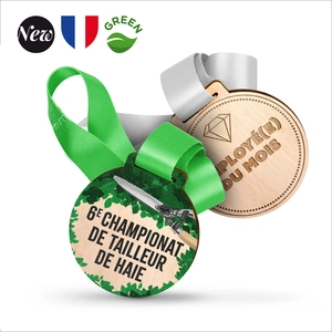 Médaille en bois de hêtre made in France - Diamètre 80 mm personnalisable