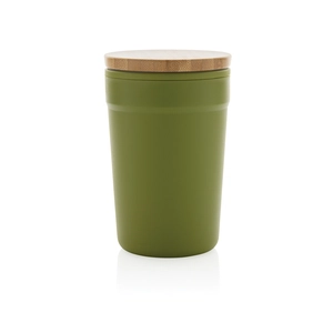 Mug 300 ml en PP recyclé certifié GRS - couvercle en bambou personnalisable