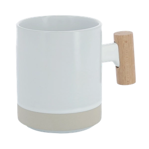 Mug céramique 330 ml avec bande de grès et poignée en bois personnalisable