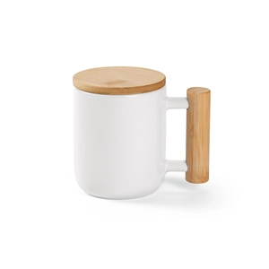 Mug en porcelaine 380 ml avec couvercle et poignée en bambou - idéal pour la sublimation personnalisable