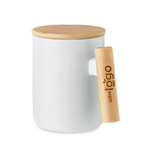 Mug en porcelaine avec couvercle et poignée bambou 380ml personnalisable