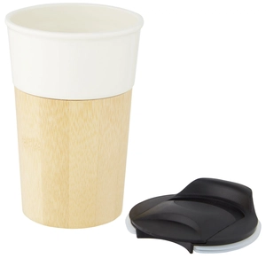 Mug en porcelaine et bambou 320 ml - Tasse avec couvercle anti fuite personnalisable